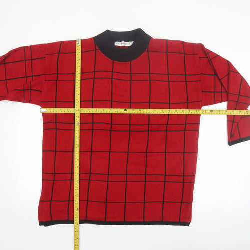 Karen Lessly Women's Red Black Check Jumper Size S Acrylic Knit