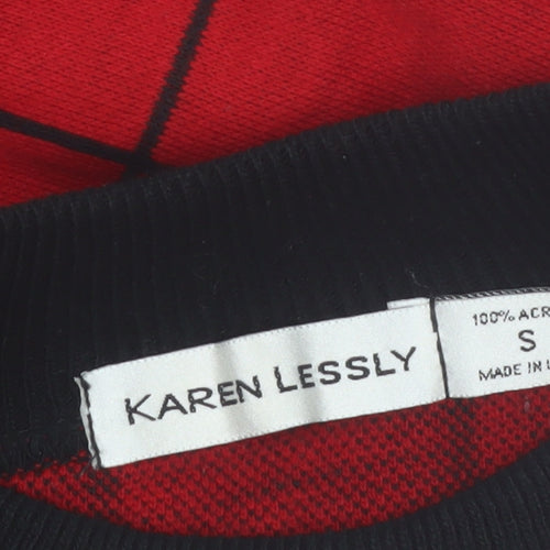 Karen Lessly Women's Red Black Check Jumper Size S Acrylic Knit