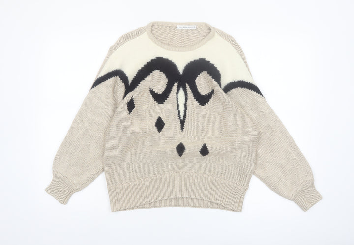 Malina Wong Womens Beige Geometric Knit Jumper Size 12
