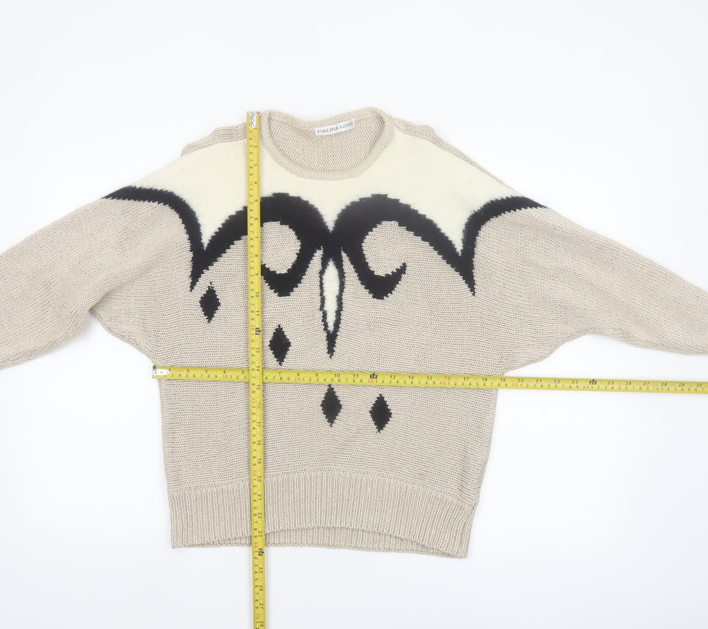 Malina Wong Womens Beige Geometric Knit Jumper Size 12