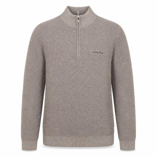 Jean Paul Men Beige L 1/2 Zip Cotton Knit Jumper