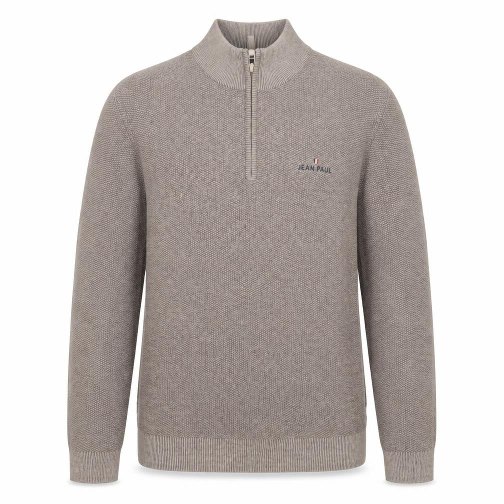 Jean Paul Men Beige L 1/2 Zip Cotton Knit Jumper