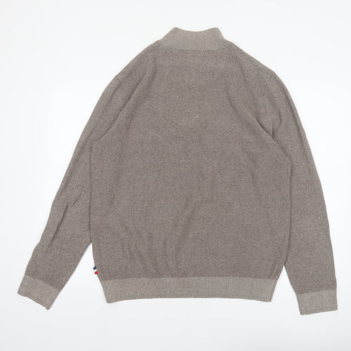 Jean Paul Men Beige L 1/2 Zip Cotton Knit Jumper