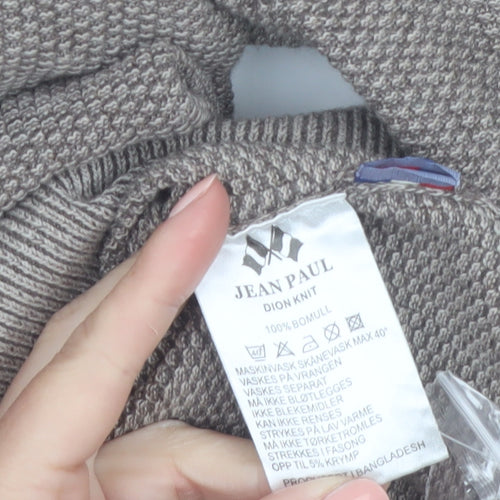 Jean Paul Men Beige L 1/2 Zip Cotton Knit Jumper