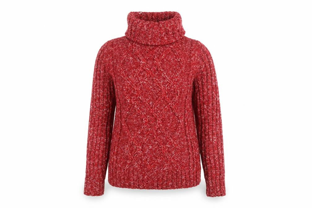 Front view of Denver Hayes Women's Red Roll Neck Chunky Knit Jumper, size S