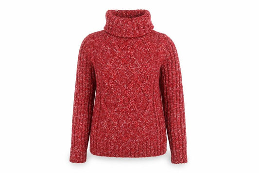 Front view of Denver Hayes Women's Red Roll Neck Chunky Knit Jumper, size S