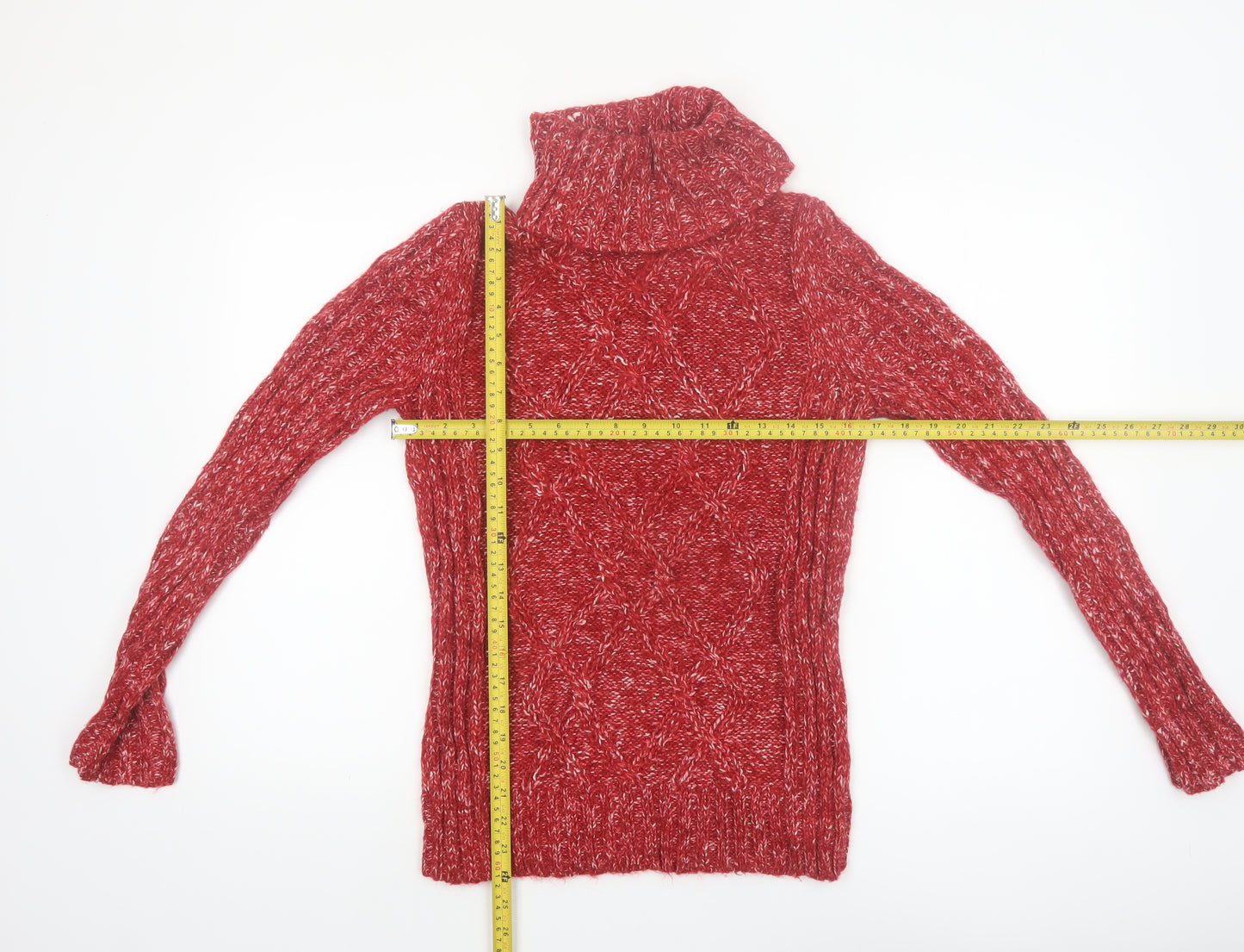 Denver Hayes Women's Red Roll Neck Chunky Knit Jumper Size S