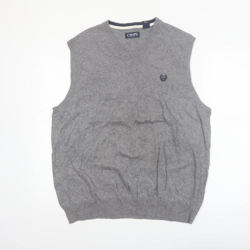 Chaps Men's Grey Cotton V-Neck Knit Vest Jumper Size L