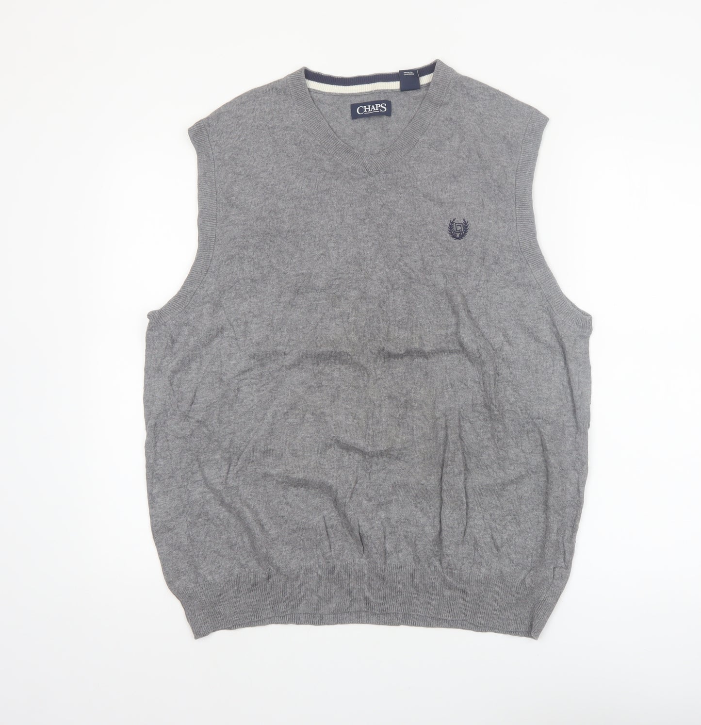 Chaps Men's Grey Cotton V-Neck Knit Vest Jumper Size L
