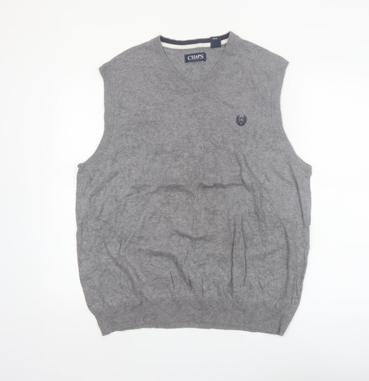 Chaps Men's Grey Cotton V-Neck Knit Vest Jumper Size L