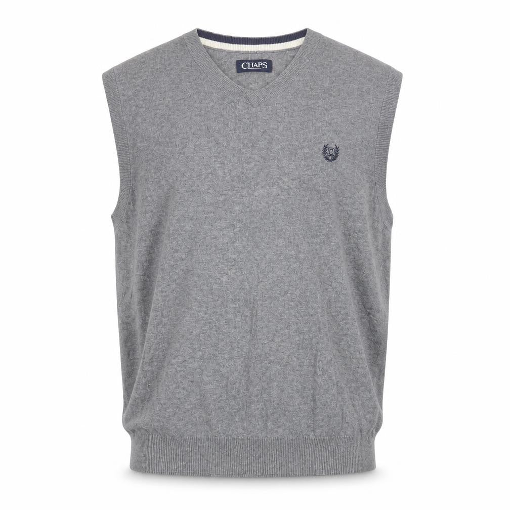 Chaps Men's Grey Cotton V-Neck Knit Vest Jumper Size L