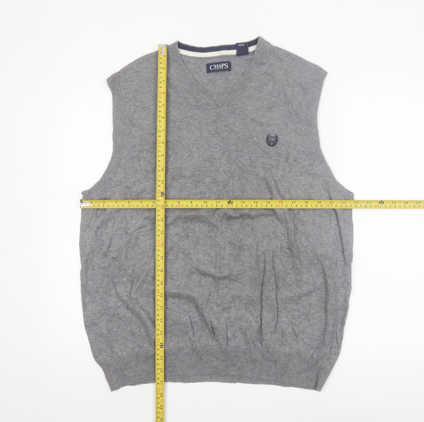 Chaps Men's Grey Cotton V-Neck Knit Vest Jumper Size L