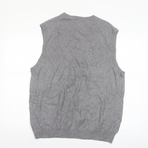 Chaps Men's Grey Cotton V-Neck Knit Vest Jumper Size L