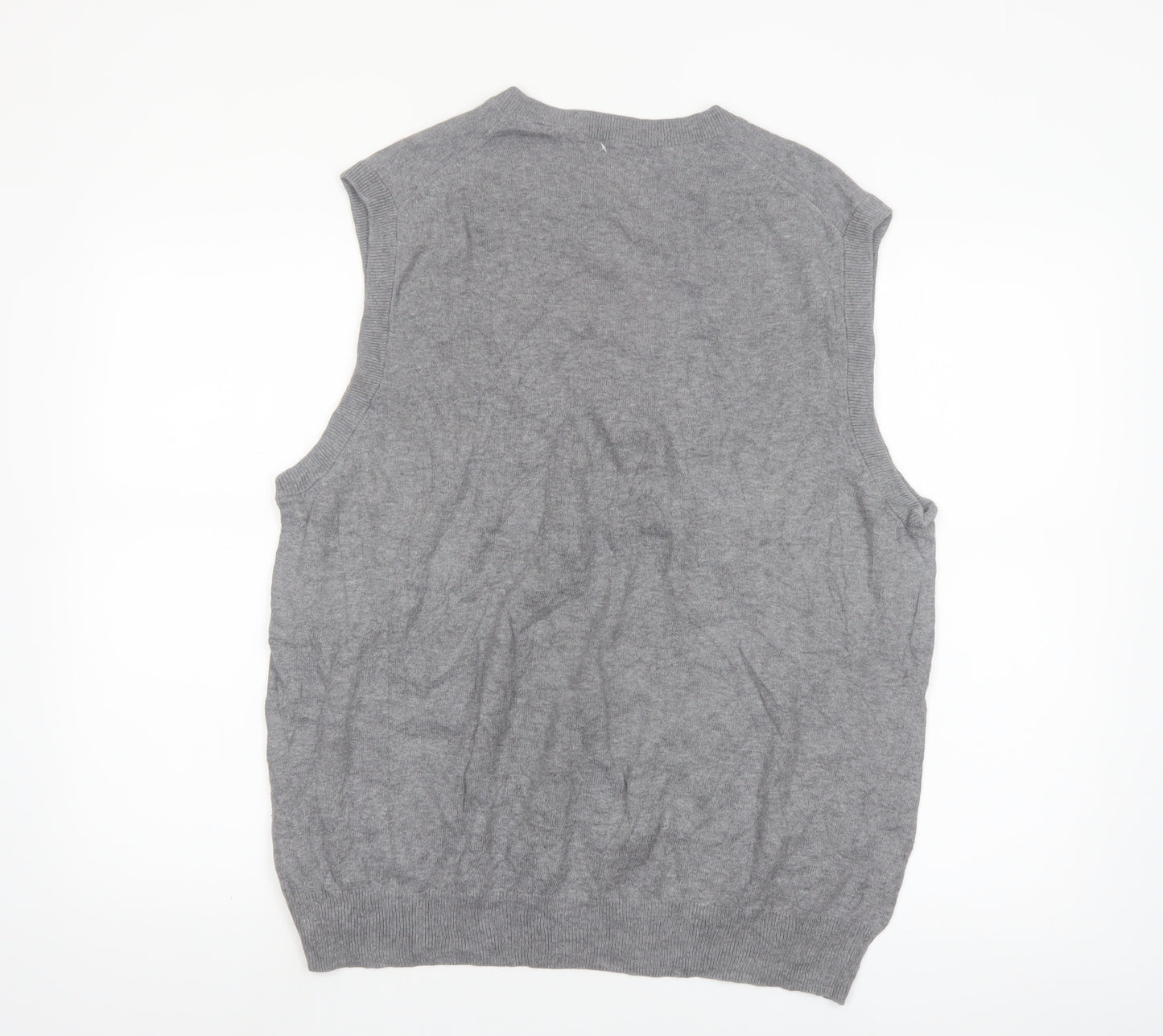 Chaps Men's Grey Cotton V-Neck Knit Vest Jumper Size L