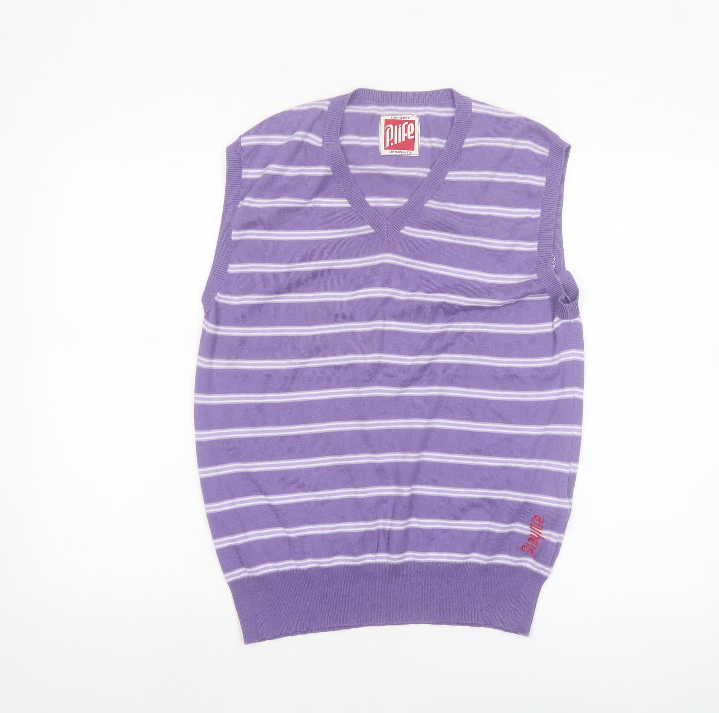 P.Life Men's Purple Striped V-Neck Sleeveless Knit Vest M