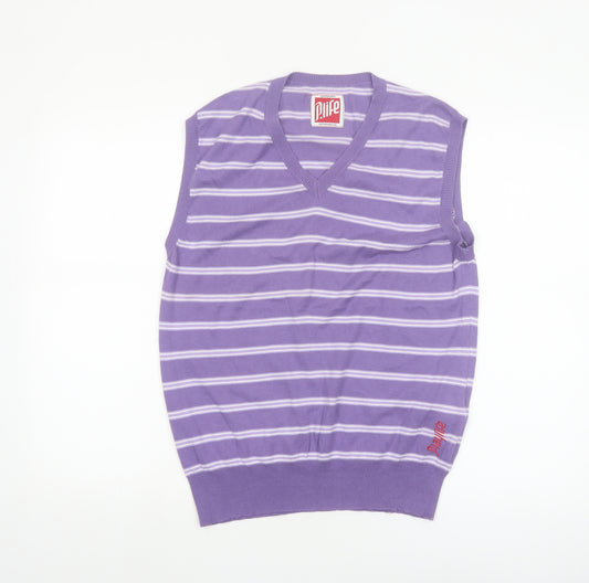 P.Life Men's Purple Striped V-Neck Sleeveless Knit Vest M