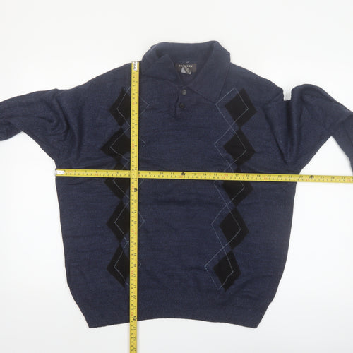 Dockers Men's Blue Argyle Collared Henley Jumper Size M
