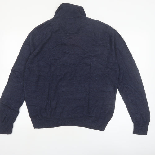 Dockers Men's Blue Argyle Collared Henley Jumper Size M