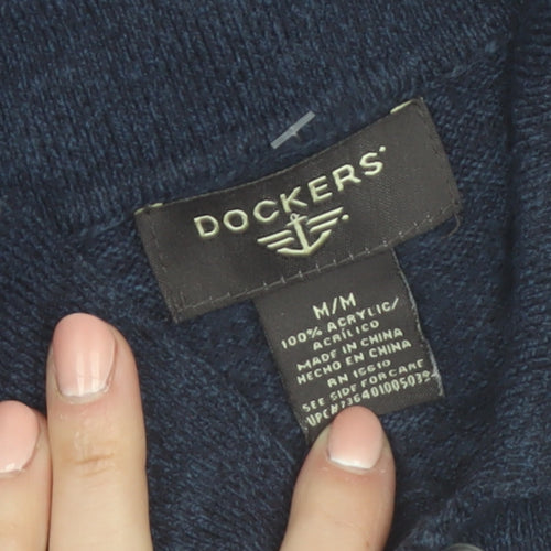 Dockers Men's Blue Argyle Collared Henley Jumper Size M