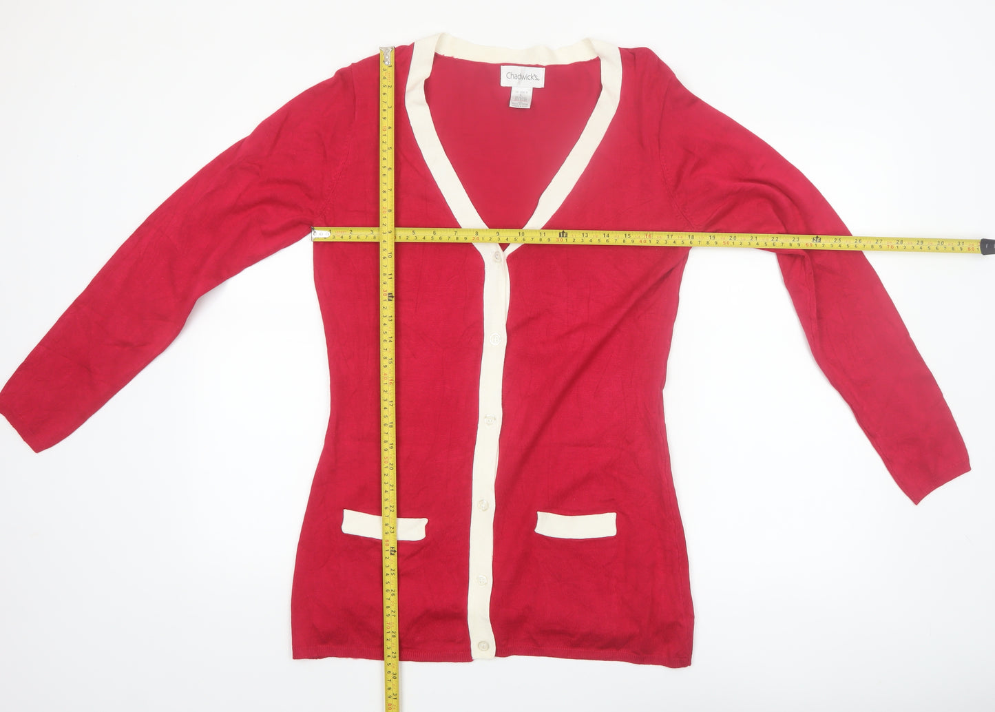 Chadwick's Women's Red V-Neck Long Sleeve Cardigan Size L