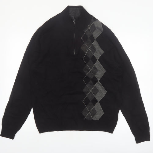 Tricots St Raphael Men’s Black Argyle 1/2 Zip High Neck Jumper Size L