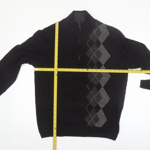 Tricots St Raphael Men’s Black Argyle 1/2 Zip High Neck Jumper Size L