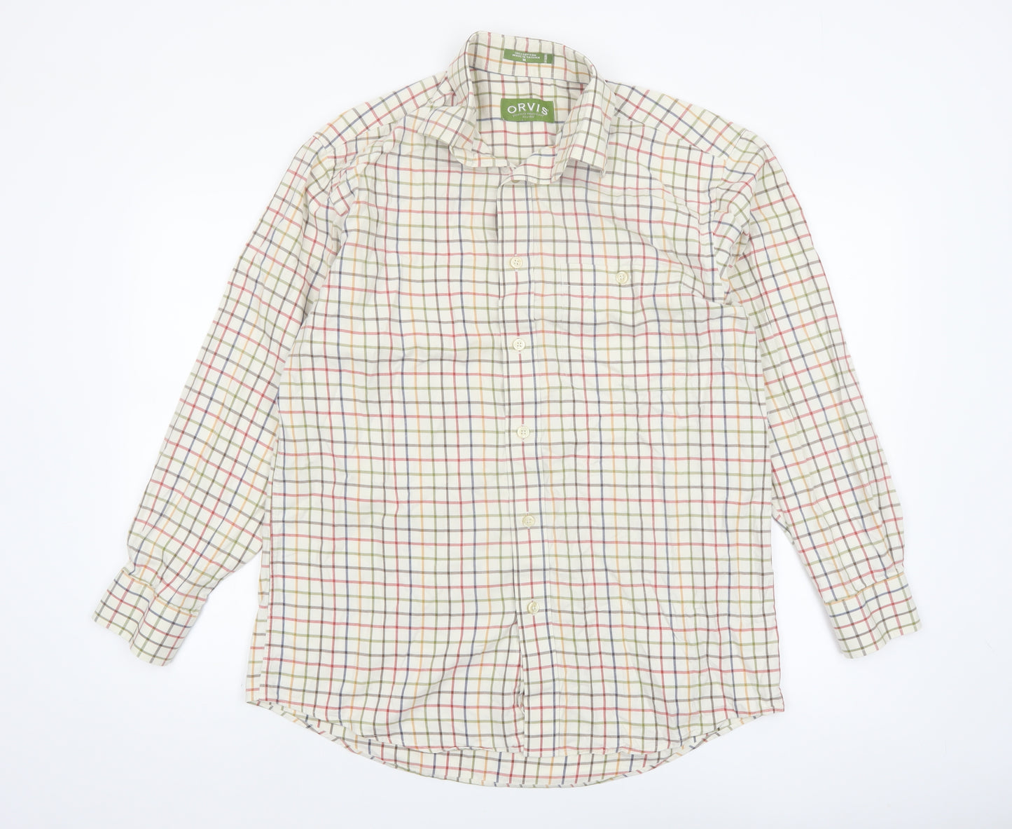 Orvis Men's Multicoloured Check Cotton Button-Up Long Sleeve Shirt M