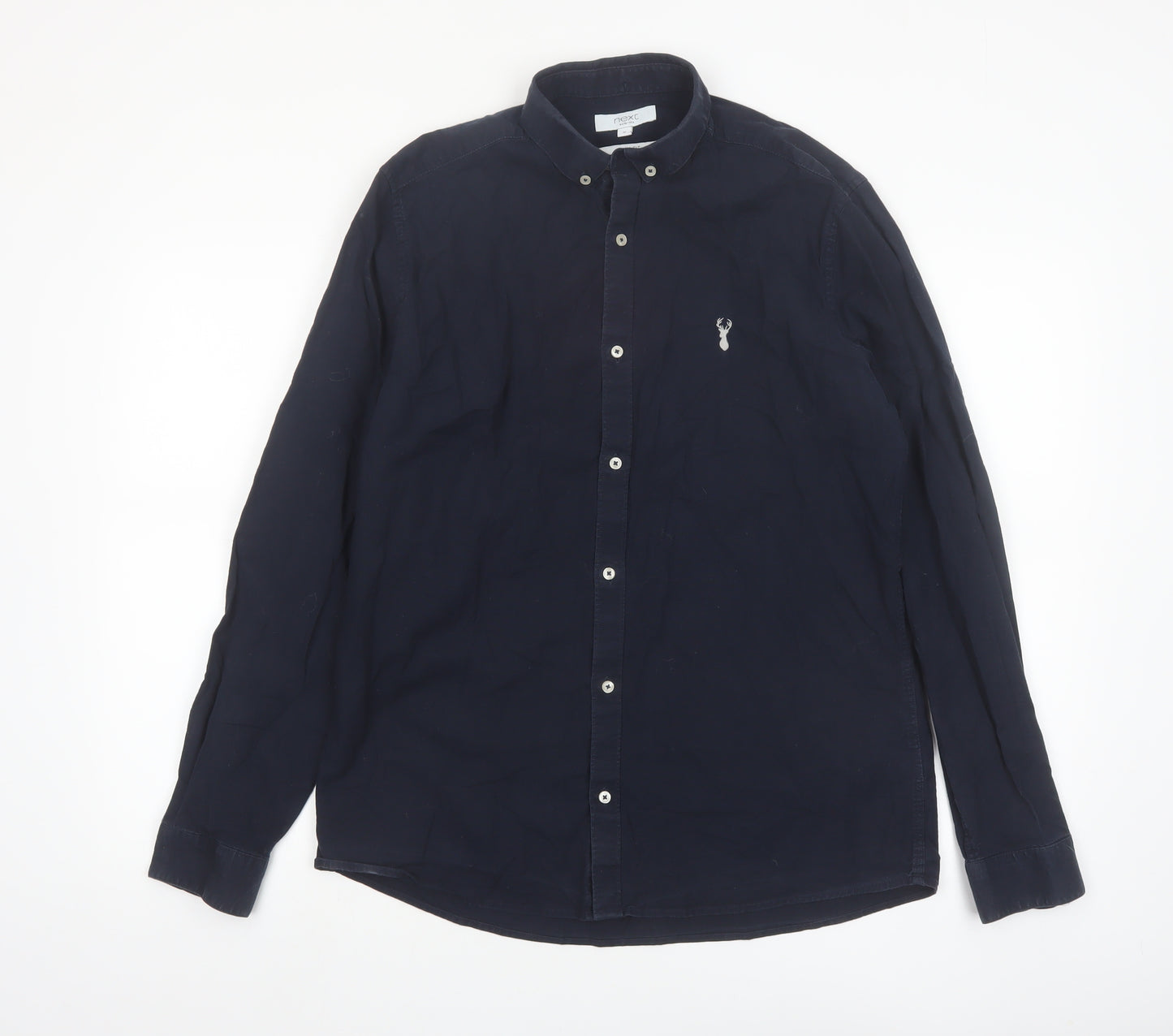 Next Men's Blue Slim Fit Long Sleeve Button-Up Shirt M