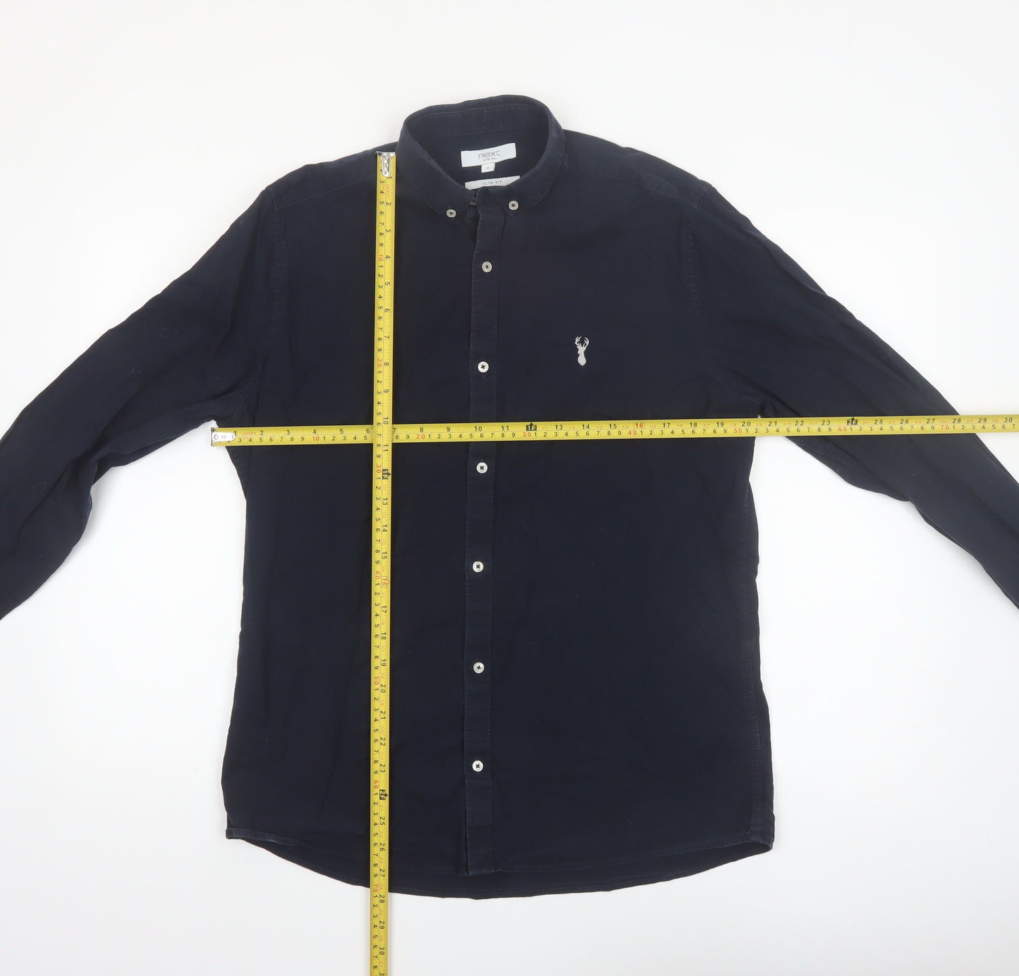 Next Men's Blue Slim Fit Long Sleeve Button-Up Shirt M