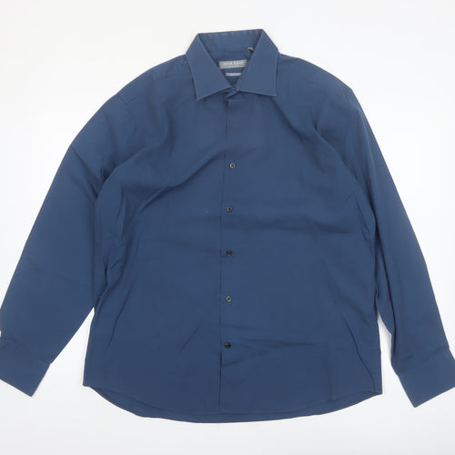 Jack Reid Mens Blue 16.5in Regular Fit Long Sleeve Button-Up Shirt