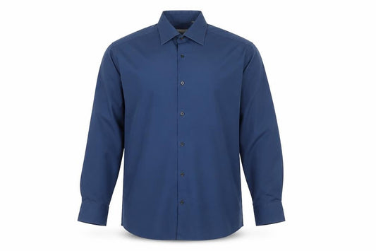 Front view of Jack Reid men’s blue 16.5in regular fit long sleeve button-up shirt