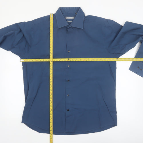 Jack Reid Mens Blue 16.5in Regular Fit Long Sleeve Button-Up Shirt