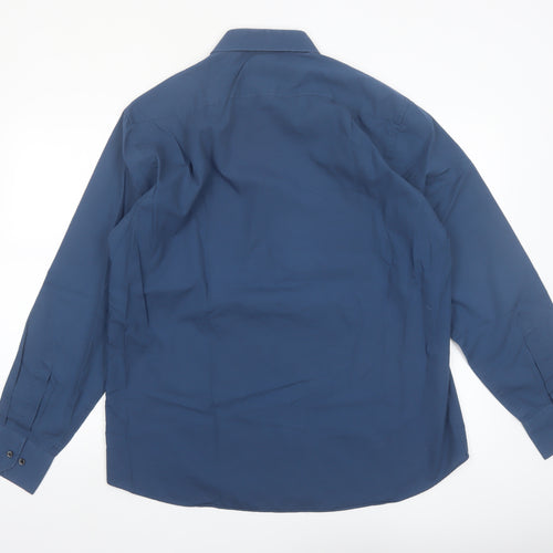 Jack Reid Mens Blue 16.5in Regular Fit Long Sleeve Button-Up Shirt