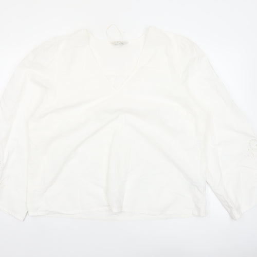 Marks and Spencer Women White Cotton Embroidered Tunic Blouse Size 18