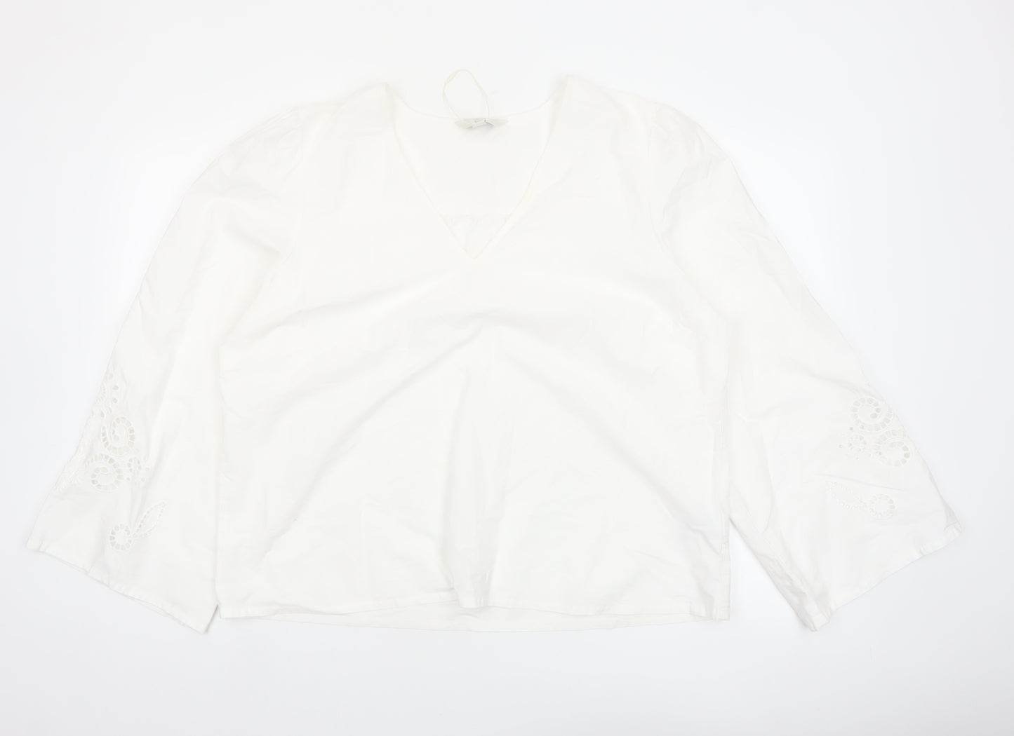 Marks and Spencer Women White Cotton Embroidered Tunic Blouse Size 18