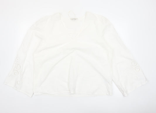 Marks and Spencer Women White Cotton Embroidered Tunic Blouse Size 18
