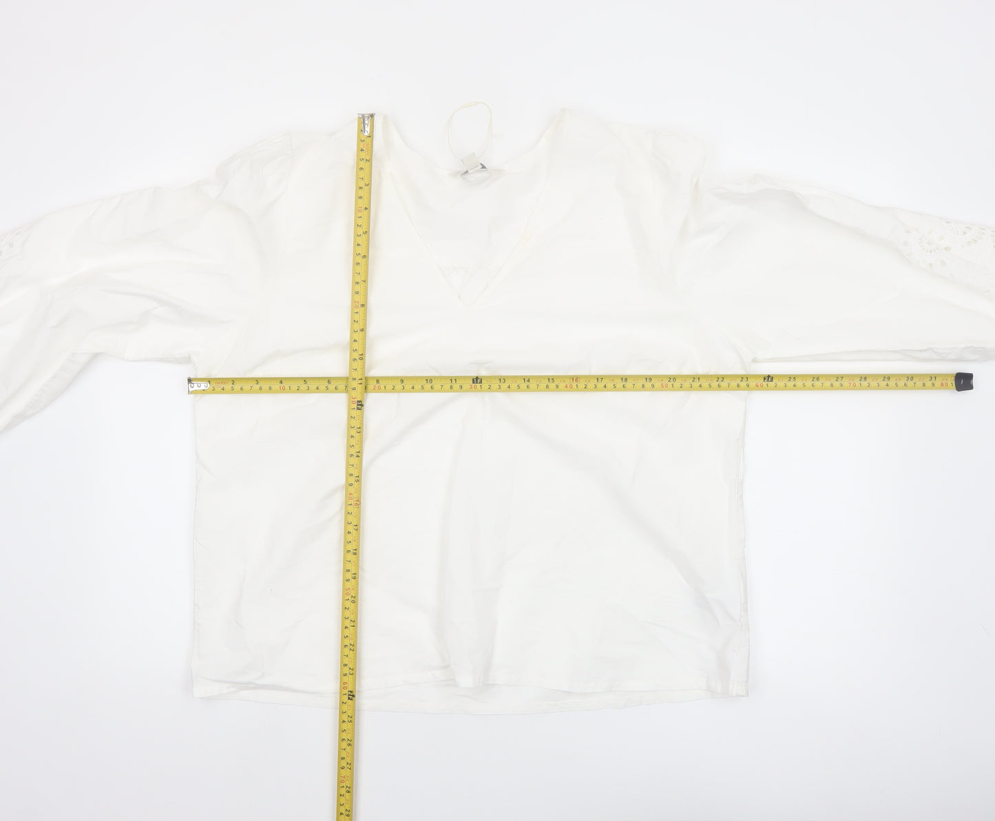 Marks and Spencer Women White Cotton Embroidered Tunic Blouse Size 18