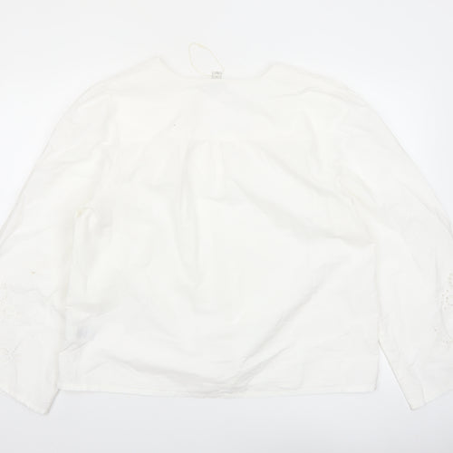 Marks and Spencer Women White Cotton Embroidered Tunic Blouse Size 18
