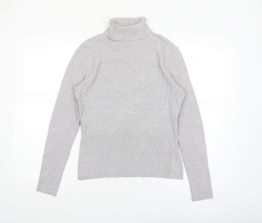 Worthington Womens Grey Roll Neck Knit Jumper Size L
