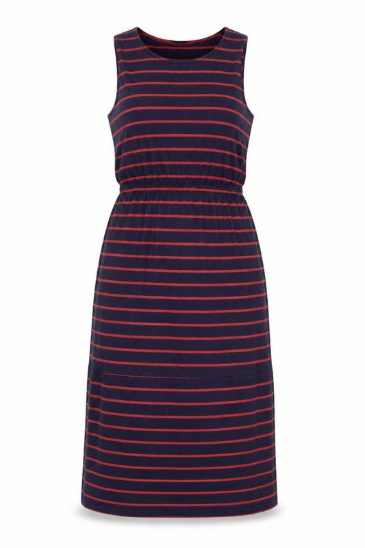 Front view of Joules Women Blue Striped Tank Dress, size 12, Cotton Blend