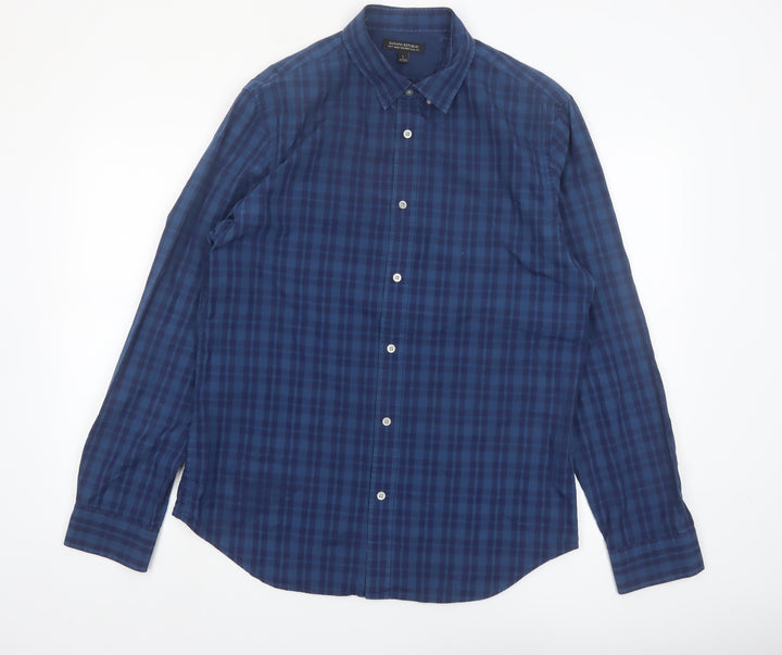 Banana Republic Men's Blue Check Slim Fit Long Sleeve Shirt L