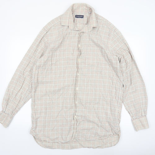 William Powell Men's Beige Check Cotton Long Sleeve Button-Up Shirt Size 16