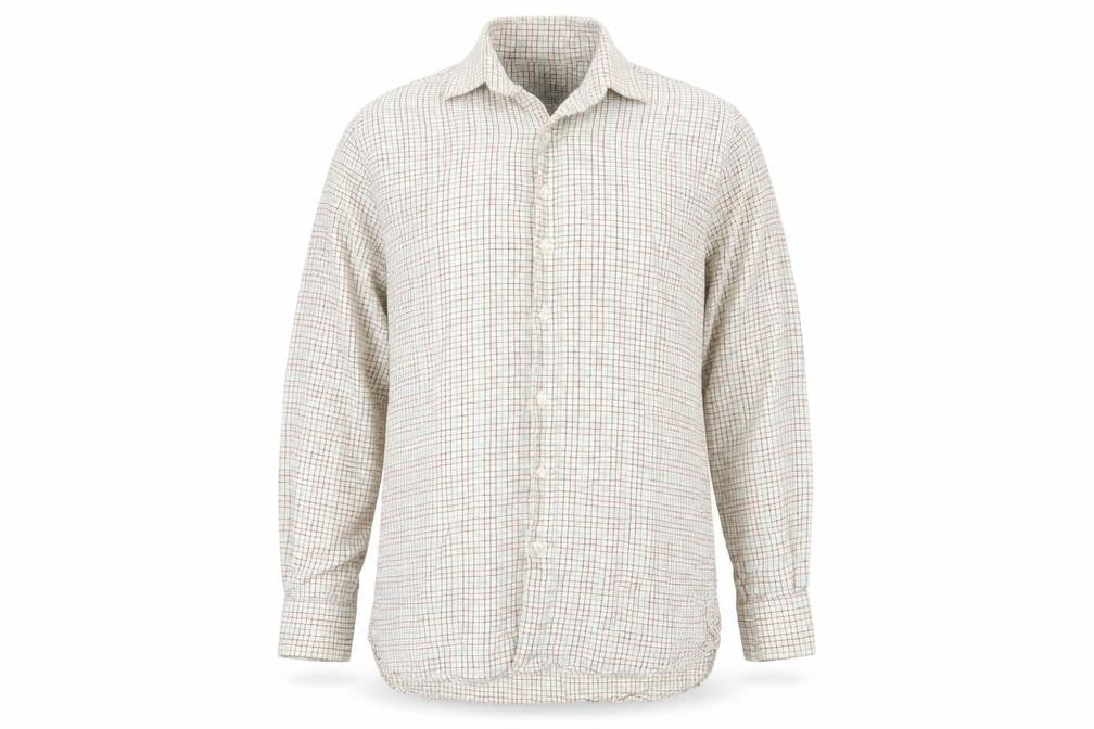 William Powell Men's Beige Check Cotton Long Sleeve Button-Up Shirt Size 16