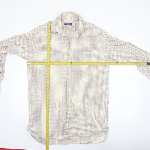 William Powell Men's Beige Check Cotton Long Sleeve Button-Up Shirt Size 16
