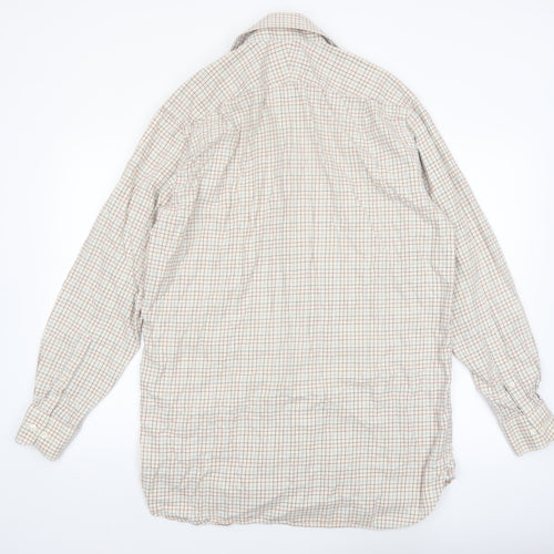 William Powell Men's Beige Check Cotton Long Sleeve Button-Up Shirt Size 16