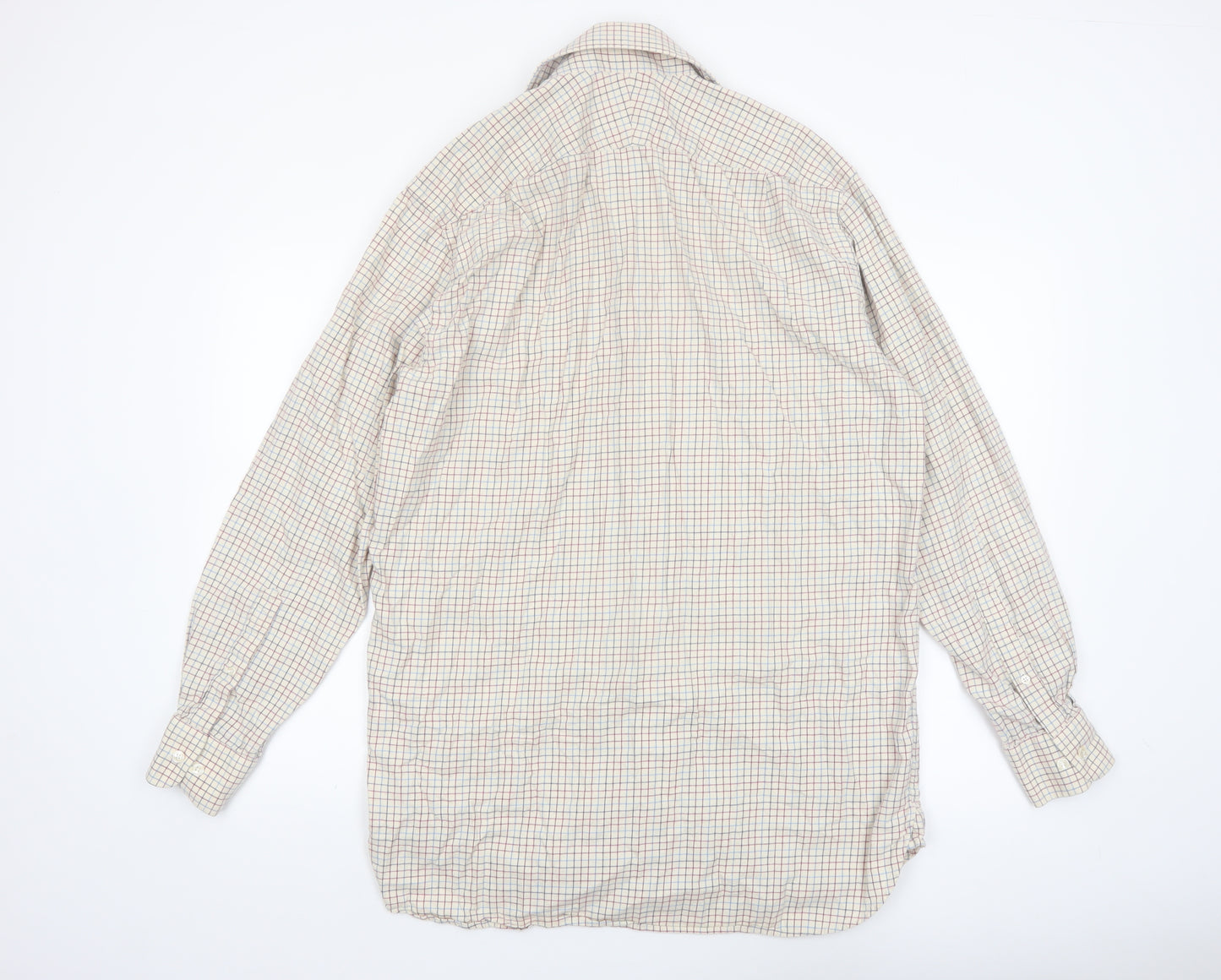 William Powell Men's Beige Check Cotton Long Sleeve Button-Up Shirt Size 16