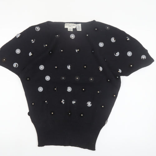 Bonnie Boerer Women Black S Short Sleeve Sequin Silk Angora Jumper