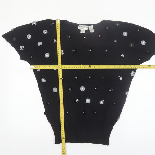 Bonnie Boerer Women Black S Short Sleeve Sequin Silk Angora Jumper