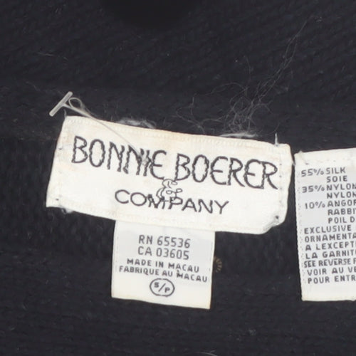 Bonnie Boerer Women Black S Short Sleeve Sequin Silk Angora Jumper