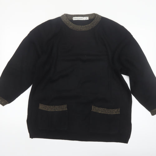 Karen Lessly Womens Black Gold Trim Acrylic Knit Pullover Jumper M